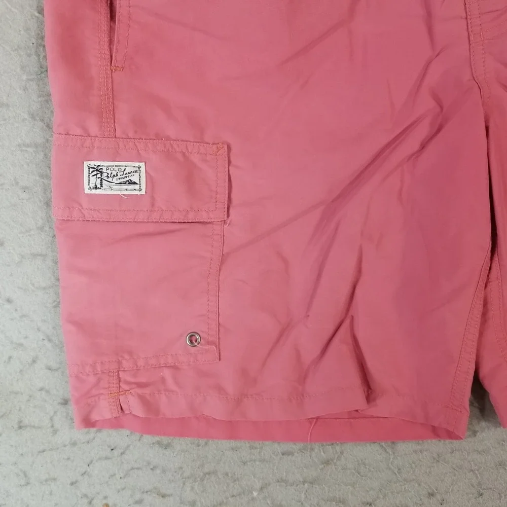 Polo Ralph Lauren board shorts bathing suit cargo pocket men's large pink nylon